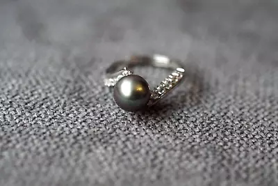 8.5-9mm  AAA Black Pearl 3.5g  Sterling Silver Size 7-8 CZ Ring NWOT • $29.99