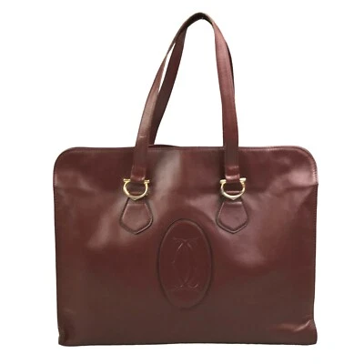 $1.25 • Buy CARTIER Bag Handbag Must Des Cartier Leather Wine Red Authentic