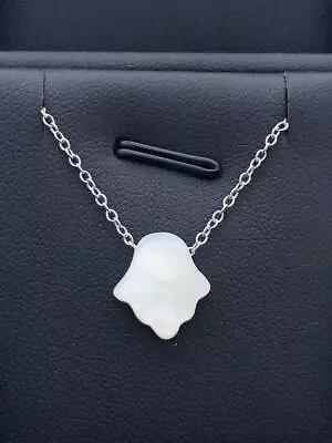 Platinum Sterling Silver Mother Of Pearl Hamsa Design Hand Of God Luck Necklace • £73.62