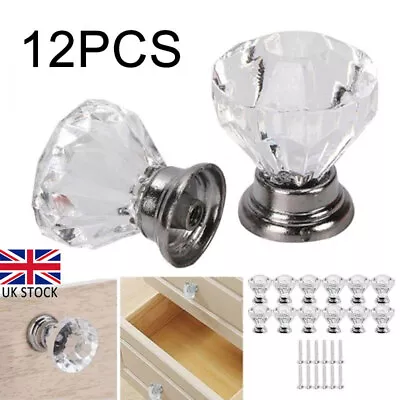 12Pcs Crystal Glass Door Knob Diamond Drawer Cabinet Furniture Handle Knob Set • £8.99