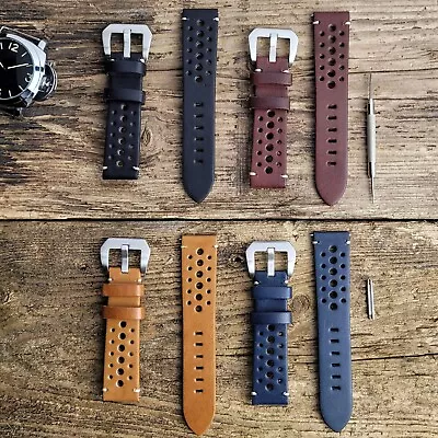 £17.95 • Buy Racing Drivers Leather Watch Band | Perforated Rally Strap In 20mm 22mm 24mm 