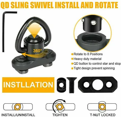 M-LOK MLOK Quick Release Sling Mount Push Button QD Sling Swivel Adaptor Black • $12.59