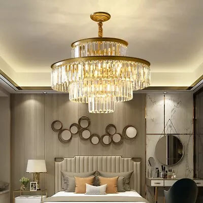 12-16 Light Gold Luxury Crystal Chandelier 4-5Tier Modern Round Chandelier • $181.04