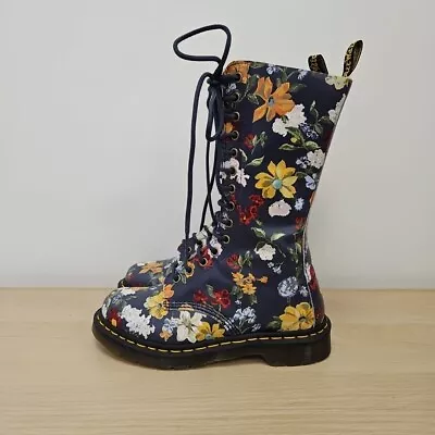 Dr Martens 1b99 Vonda Darcy Flowers Floral Navy Leather Zip Mid Calf Boots Uk 5 • £199.99