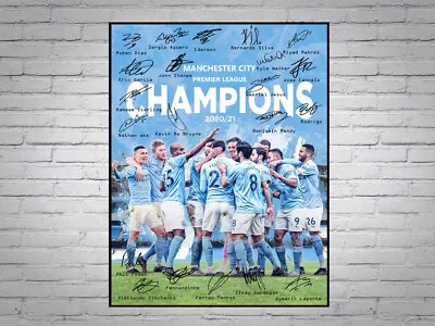 Manchester City FC Premier League Champions 2020 2021 Signed A4 Poster Print • £6.99