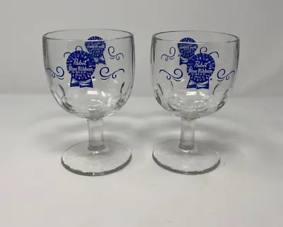 2 Vintage PBR Pabst Blue Ribbon Beer Glasses Goblets • $14.99