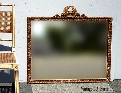 Vintage French Provincial Gold Rectangle Ornate Wall Mantle Mirror WOrnate Motif • $850