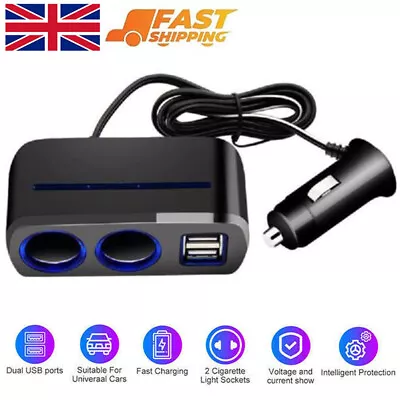 2 Way 12V Car Cigarette Lighter Socket Dual USB Charger Splitter Power Adapter • £8.85