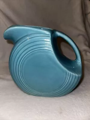 Fiesta Ware Vintage Large Original Turquoise Blue Water Disc Pitcher Jug 7.25” H • $180