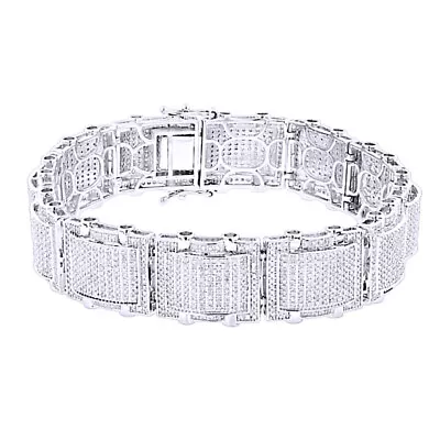 5.25 Ct Simulated Diamond 14K White Gold Plated Pave Cluster Bracelet For Men's • $642.59