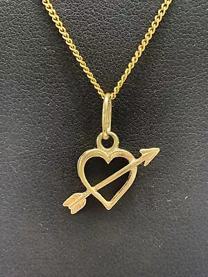 9ct 9K Yellow Gold Heart And Arrow Charm Pendant. Brand New • $71.24