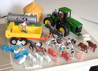 Farm Scene 1:35 Scale John Deere Tractor + Trailers + Animals + Haybale + 5 Figs • $29.20