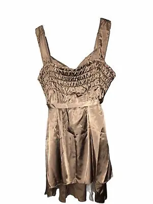 Que Sera Maternity Ladies Silk Cocktail Fancy Party Dress Mocha UK Size 10 EU 38 • £15.99