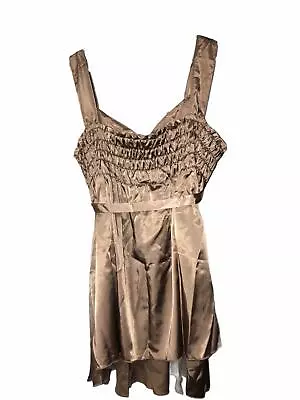 Que Sera Maternity Ladies Silk Cocktail Fancy Party Dress Mocha UK Size 12 EU 40 • £15.99