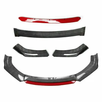 Universal Carbon Fiber Car Front Bumper Lip Spoiler Splitter Protector Red Lip • £59.89