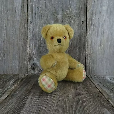Vintage Mohair Teddy Bear Jointed Plush Laura Ashley Gingham Glass Eyes Toy Doll • $50