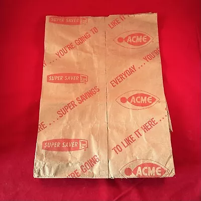 Vtg Acme Supermarkets Store Shopping Bag Paper History Advertising Retail Prop • $5.99