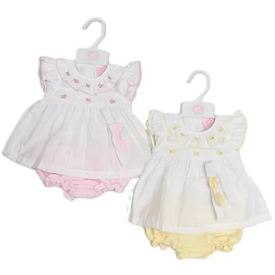 Baby Girls Spanish Romany  'Flowers'  Smocked Dress & Pants Set Pink Lemon ~ Abg • £14.95