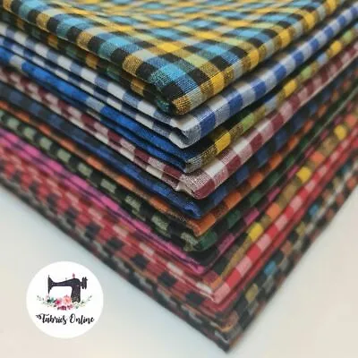 100% Cotton Linen Gingham 1/8  Khadi Checks Handloom Fabric 36  By Meter • £3.29