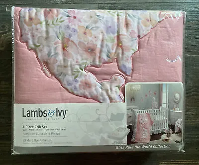 Lambs & Ivy Girls Rule The World Pink Floral 4-Piece Baby Crib Bedding Set • $80