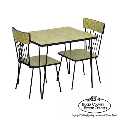 Mid-Century Modern Wrought Iron & Formica Childs Table & 2 Chair Kitchen Set • $795