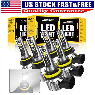 AUXITO Combo 9005+9006+H11 LED Headlight High Low Beam Fog Light White CANBUS X6 • $47.49