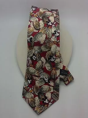MICKEY MOUSE Necktie Tie Red Beige Brown Black  Whimsical • $9.95