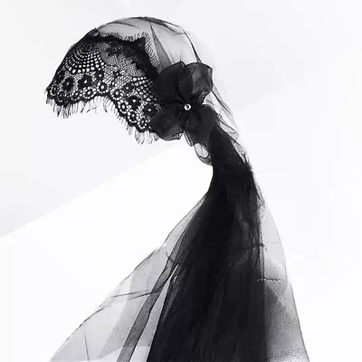 Bride Head Cover Bridal Veil Headband Black Lace Veil Mantilla Veil Black • £10.18