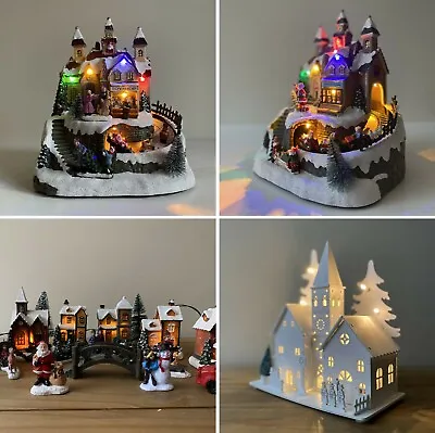 Christmas Scene Light Up Decoration Ornaments Winter Village Xmas Mini Wooden • £22.99