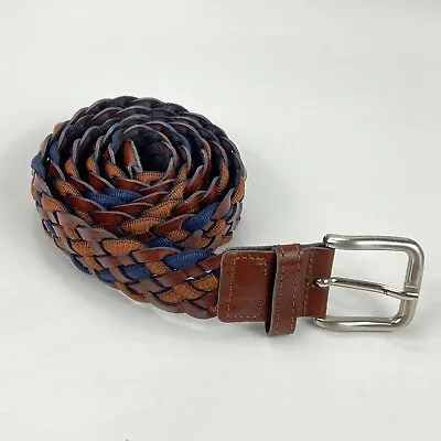 H&M ITALY Genuine Leather Brown & Navy Woven Belt Belt 42.5  Long • $14.99