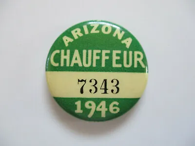 $195 • Buy Antique 1946 Arizona Taxi Driver CDL Chauffeur Employee ID Badge Pin PinBack