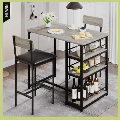 Dining Set Table And 2 Height Chairs Bar Stools Wood Top For Small Space Kitchen • $109.99