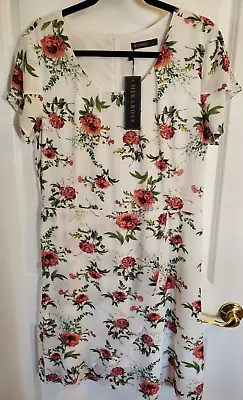 Mikarose Short Sleeve White Floral Print Dress Size L - NWT • $20.48