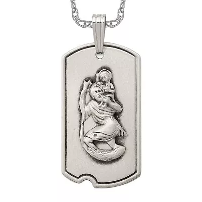925 Sterling Silver Vintage Saint Christopher Dog Tag Necklace Charm Pendant • $107