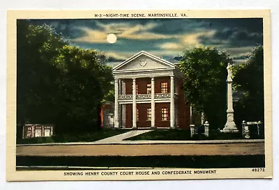 Night-Time Scene Henry County Courthouse Martinsville Virginia VA Postcard • $5.99