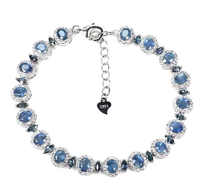 $16.49 • Buy Heated Oval Blue Sapphire 5x4mm Simulated Cz 925 Sterling Silver Bracelet 7inch