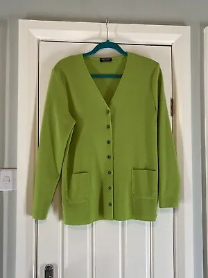 Saint James New Wool Cardigan Women’s UK 12 Lime Green Heavy Knit Pockets Knit • £39.99