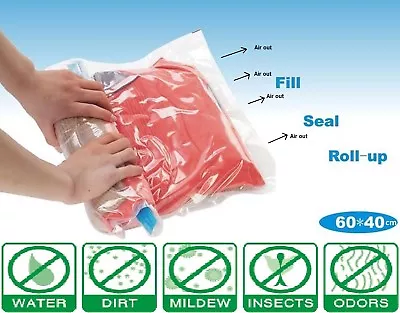 $13.95 • Buy 8 Pack Space Saver Storage Travel Roll Up ZipLock Compress Bags No Vacuum Needed
