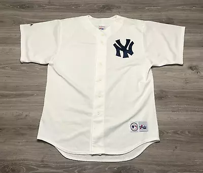 Vintage 90s New York Yankees MLB Majestic Sewn Baseball Jersey Mens Large White • $39.99