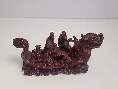 Chinese Vintage Red Resin 8 Immortals Dragon Boat Statue Figurine Good Fortune • $24