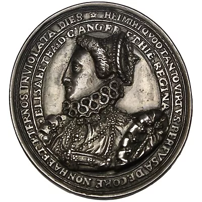 GREAT BRITAIN England Elizabeth I  Phoenix Badge  Oval Cast Silver Medal • $1095