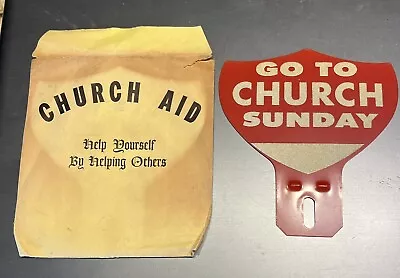 Vintage GO TO CHURCH SUNDAY License Plate Topper Badge With Original Envelope • $54