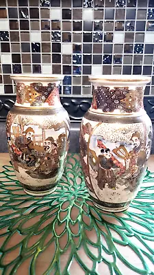 Antique Japanese Samurai Warrior Satsuma Moriage Porcelain Vases Meiji Period • $51