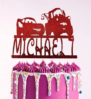 £3.99 • Buy Cars Lightning McQueen Personalised Glitter Birthday Cake Topper Disney 