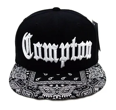 Black Compton Vintage Embroidered Hip Hop Flat Bill Bandana Snapback Cap Hat • $24.95