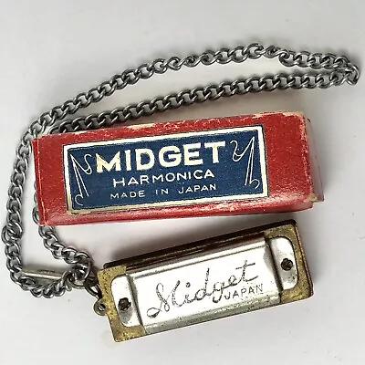 Vtg Midget Harmonica 4 Hole Diatonic With Chain & Box Made In Japan • $19.89