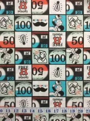 Monopoly Game Go Jail Board Game Cotton Quilt Fabric 100% Cotton (12 X 28.5 In) • $8