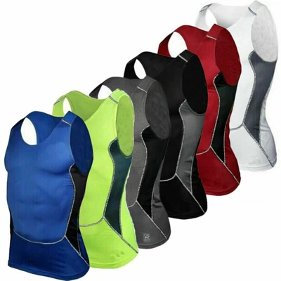 £5.03 • Buy Man Compression Base Layer Tank Tops Fitness Gym Sports Comfy Training Vest L
