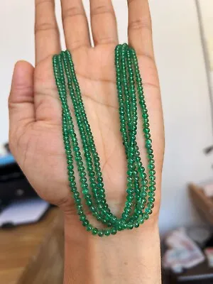 Transparent Green Zambian Emerald Beads Necklace Smooth Uncut 3 - 4 Mm Beads • $1880