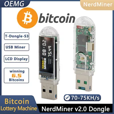 Bitcoin Nerdminer V2 Dongle BTC Crypto Solo Lotter USB Miner T-Dongle-S3 • $52.54